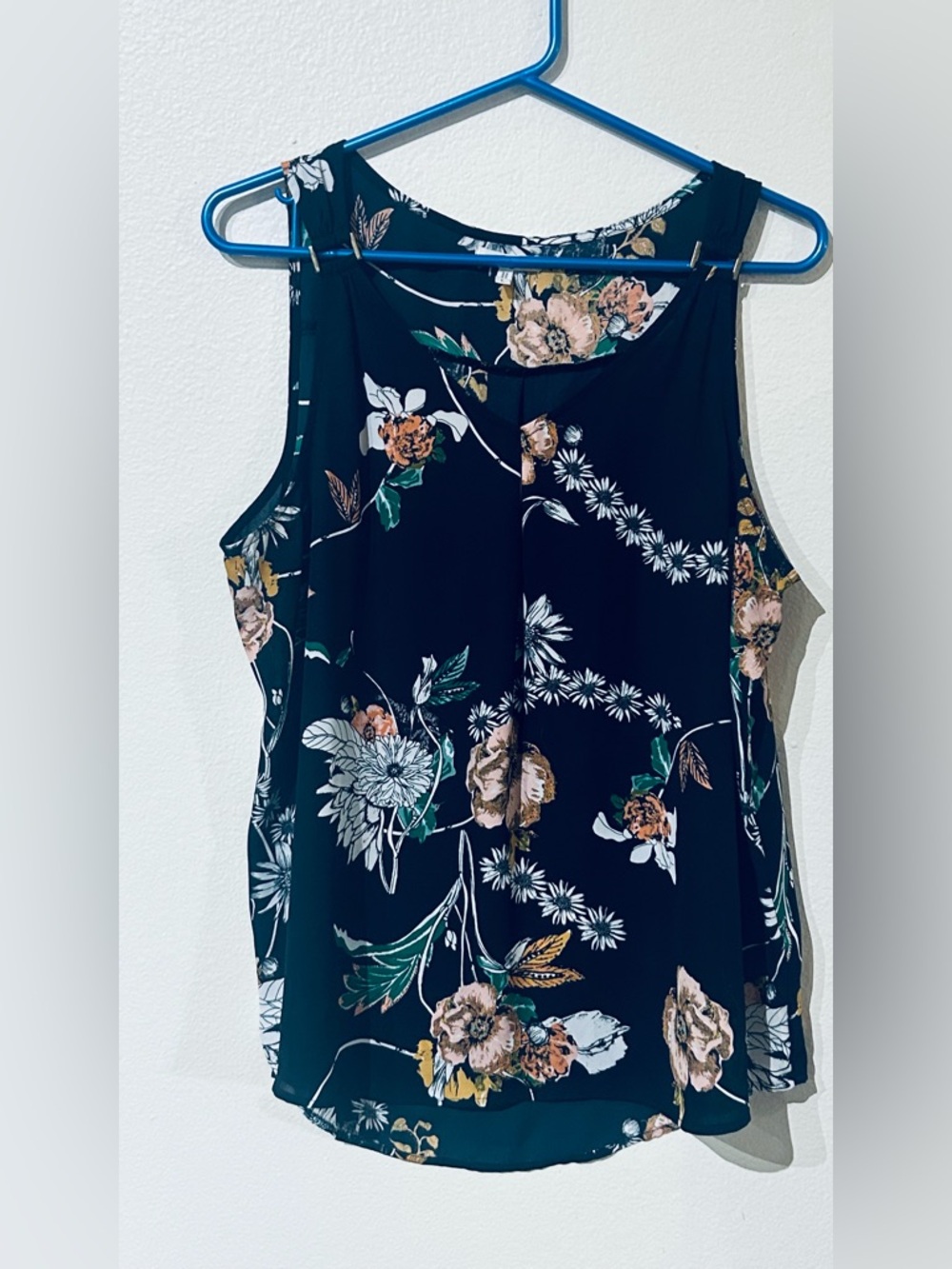 Maurices Black Floral Sleeveless Camisole with Green & Tan Accents
